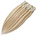 22 inch 110g Clip in Remy Human Hair Extensions Full Head 8 Pieces Set Long length Straight Very Soft Style Real Silky for Beauty #12/613 Light Golden Brown/Bleach Blonde