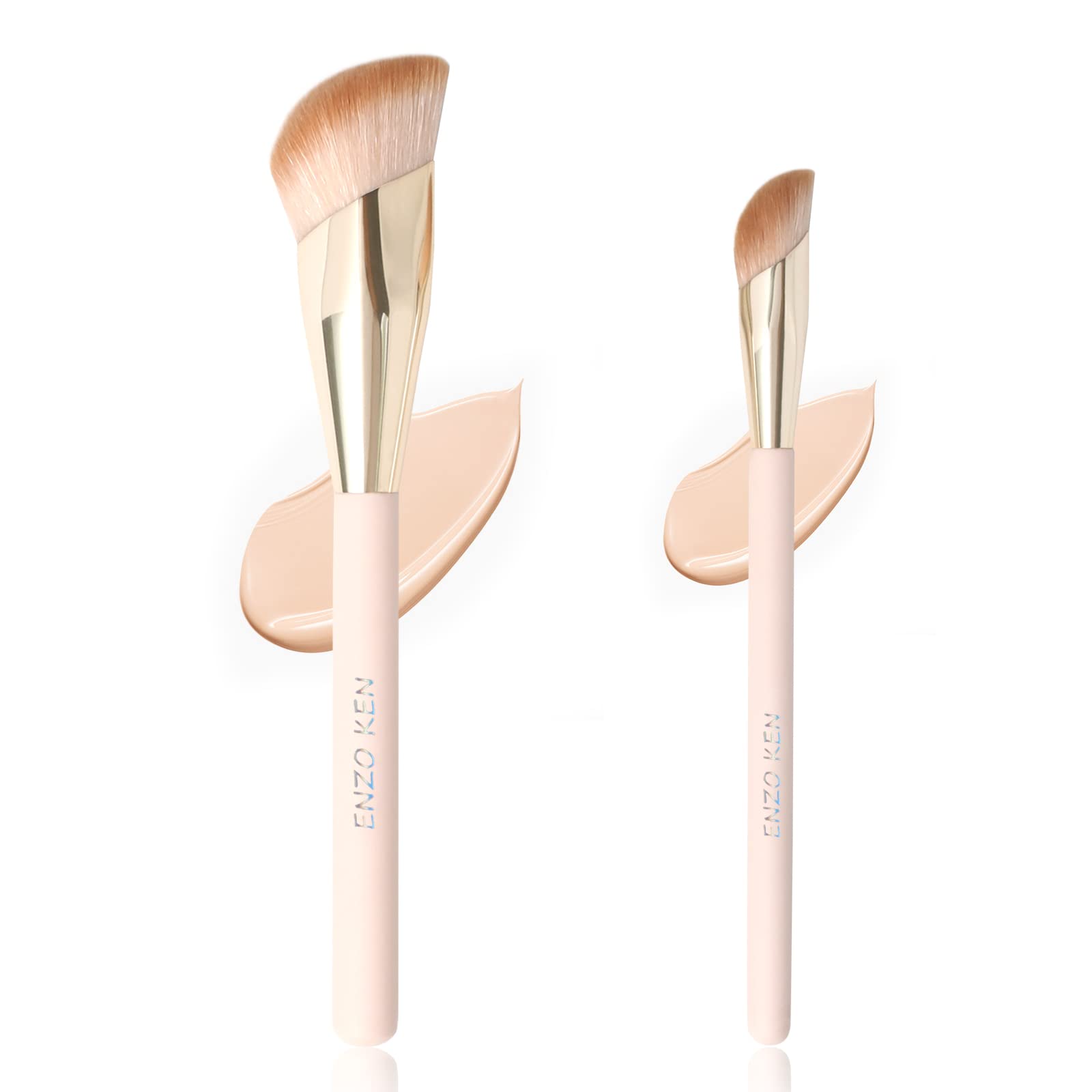 Angled Foundation Brush & Angled Concealer Brush Under Eye Set - ENZO KEN, Under Eye Concealer Brush, Foundation Brush for Liquid Makeup, Cream Contour Brush for Cream Makeup, Small Nose Contour Brush — image 1