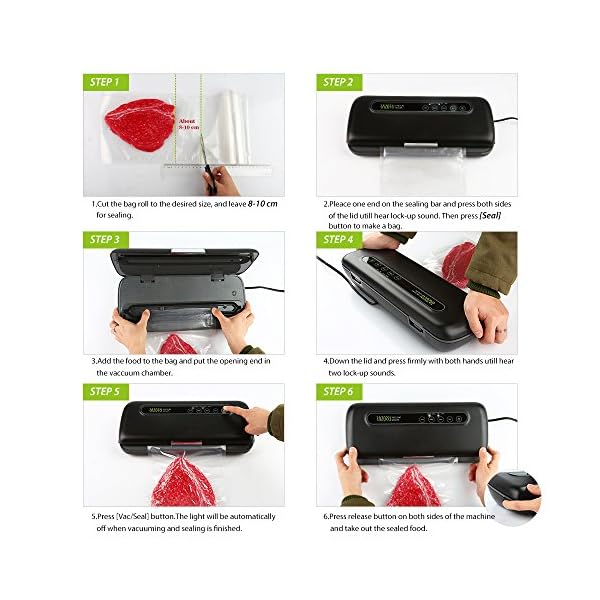 Razorri-E5200-M-Vacuum-Sealer-with-Starter-Kit-for-Food-Sous-Vide-Cooker-Compact-and-Full-Function-includes-Rolls-and-Bags-Easy-to-use-Indicator-Lights-Vacuum-Speeds-Selectable-Black