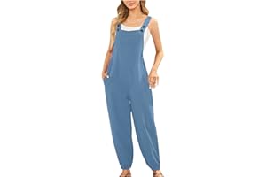 Generic Cotton Linen Jumpsuit for Women Summer Baggy Overalls Adjustable Strap Bib Rompers Casual Loose Jumpers with Pockets
