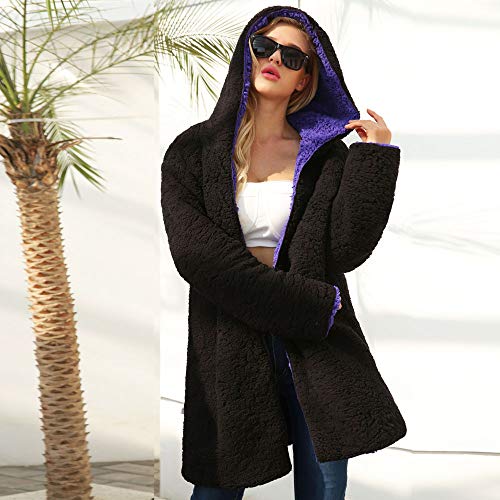 Sunward Women's Warm Reversible Faux Fur Winter Hooded Cardigan Coat (3XL, Purple)