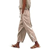 BIRW Womens Linen Pants with Pockets High Waist Comfy White Gauze Pants Casua Lightweight Loose Trousers