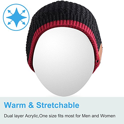 Qshell Winter Bluetooth Beanie Hat Warm Soft Knit Cap with Wireless Headphone Headset Earphone Stereo Speaker Microphone Hands Free for Outdoor Sport,Compatible with Iphone Android Cell Phones - Black