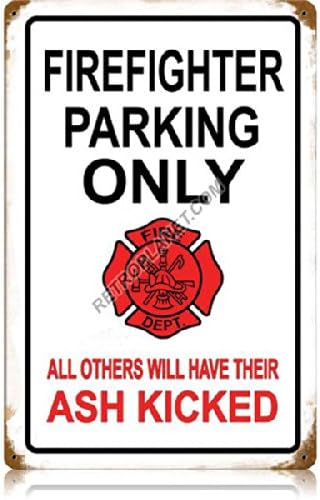 Firefighter Parking Street Signs Vintage Metal Sign - Victory Vintage Signs