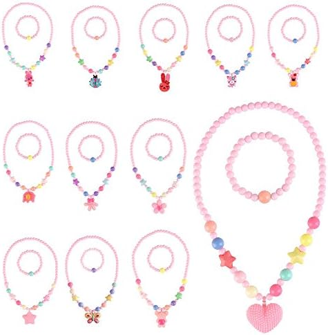 BAOQOSHAN 12 Sets Deluxe Girls Party Princess Necklace & Bracelet Jewelry Value Pack + Gift box
