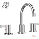 Widespread 8 Inch Lead-Free Brushed Nickel Stain-Resistant Bathroom Faucet(Stainless Steel), 2 Handle 3 Hole Swivel Spout RV Bathroom Vanity Sink Faucet with Metal Drain & Supply line, BF03042-K01-GBN