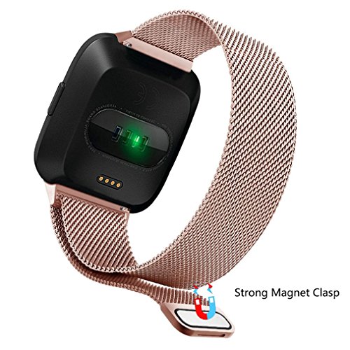 Lisin Watch Bands For Fitbit Versa, Milanese Magnetic Loop Stainless Steel Band For Fitbit Versa (Rose Gold) - Thumbnail 5