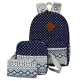 Veenajo Casual Lightweight Cute Dot Canvas Laptop Bag Shoulder Bag School Backpack (DarkBlue)