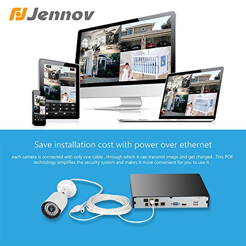 POE Security Camera System, Jennov 4 Channel 1080P PoE Security System CCTV Home Surveillance Outdoor IP Cameras Night Vision Power Over Ethernet, Motion Detection(No Hard Drive)
