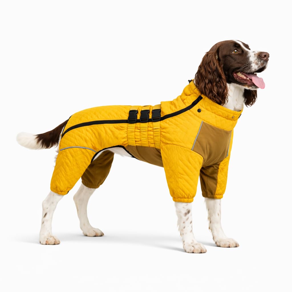 Lovelonglong Warm Dog Coat Double Layers Vest, 9 Legs Covered Windproof Waterproof Reflective Outdoor Skating Costume for Small Medium Large Dogs Yellow XL