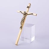 BeadAura Metal Crucifix Wall Cross, Antique Gold Catholic Jesus Cross Pendant for Wall Decor, 9 Inch