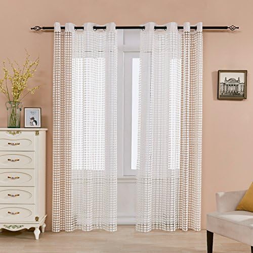 Fassbel Lace Wall Panels Polyester Fabric Room Divider Strip Tassel Screen Partition String Curtains For Weeding Party Restaurant Bedroom Home Decoration Sheer Curtains (54"x95", White)