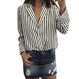 Vovotrade Women's Long Sleeve V Neck Striped Printed Casual Blouse Tops