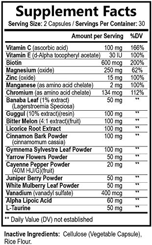 Blood Sugar Support Supplement Highest Potency Glucose Levels Control 2000mg - Natural Insulin Stabilizer - Made in USA - Best Vegan Complex w/Cinnamon, Alpha Lipoic Acid & Chromium - 60 Capsules - Thumbnail 5