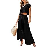 Dokotoo Dresses for Women 2 Piece Summer Outfits Crewneck Tops and Maxi Skirt Dress Sets