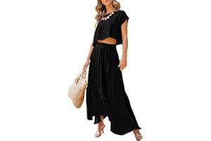 Dokotoo Dresses for Women 2 Piece Summer Outfits Crewneck Tops and Maxi Skirt Dress Sets
