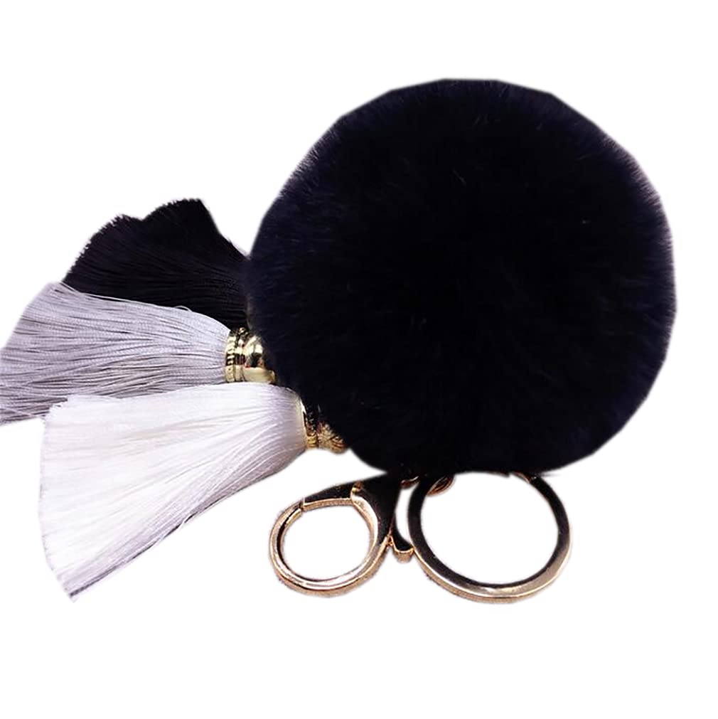 Shining crown Fashion Pom Pom Ball Tassels Key Chain Keyring Handbag Charm Pendant - Black