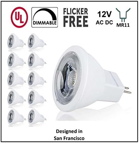 UL Listed MR11 GU4.0 LED Light Bulbs, 10 Pack, 2 Watt, Dimmable 230 Lumen, Daylight 5000K, 36 Degree Beam Angle, 12 Volt, 20W Halogen Equivalent, Landscape,Track Lighting - San Francisco