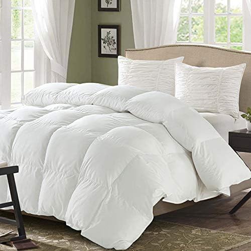 White Winter Goose Down Comforter Queen Size for Colder Weather/Sleeper,Warmth for Winter,50oz Fill Weight,750 Fill Power,100% Cotton Shell,Hypoallergenic Thicker Winter Duvet Inserts (Queen,White)
