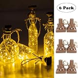 Solar Powered Wine Bottle Lights, 6 Pack 20 LED Waterproof Outdoor Solar Fairy String Cork Lights for Wedding Christmas,Holiday, Garden, Patio Tabletop Decor (White Warm)