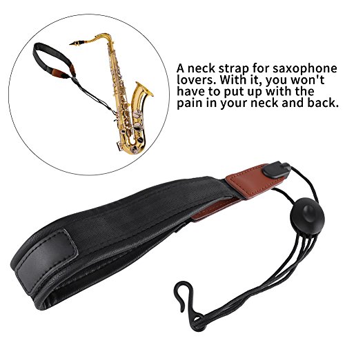 Tosuny Universal Saxophone Neck Strap Adjustable Soft PU Leather Neck Strap with Metal Hook Music Parts for Saxophone
