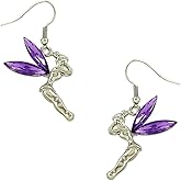 DianaL Boutique Tinkerbell Fairy Earrings Purple Crystal Wings Gift Boxed Tinker Bell