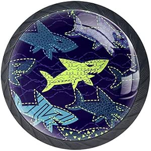 Pintura submarina de tiburón de Dibujos Animados Azul Marino Pomo,4