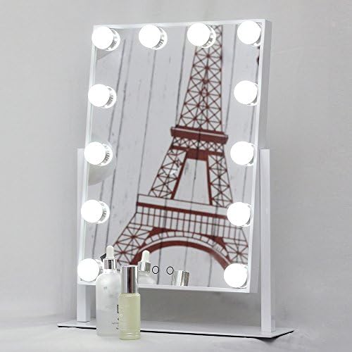 Aoleen Hollywood Makeup Vanity Mirror with Light Dimmable Lighted Tabletop Mirror with LED Bulbs Two Kinds of Light Color Conversion (Glossy White)