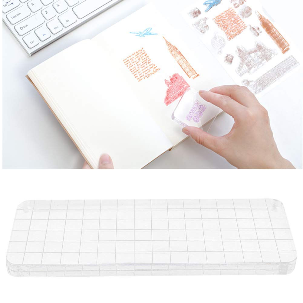 Acrylic Stamp Blocks Transparent Stamping Tool with Grid Lines for Scrapbooking Crafts Card Making 9mm Thickness(#1) School Supplies