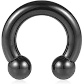VCMART Internally Threaded Black Circular Barbells Horseshoe 00G-0G-2G-4G-6G-8G-10G-12G 12mm/16mm/19mm 316L Surgical Steel Pierced Body Jewelry Sold Individually