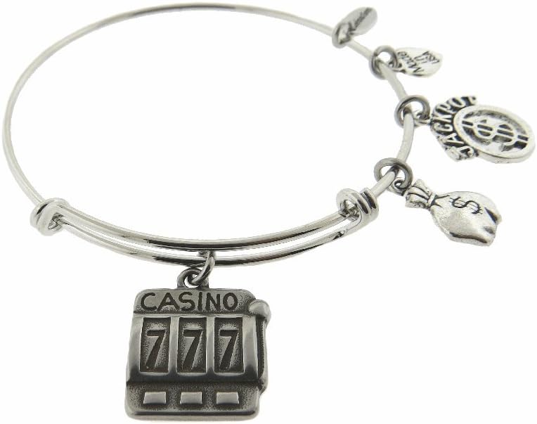 Envious Gems Casino Slot Machine Jackpot Silver Tone Expandable Wire Bracelet