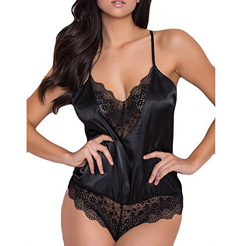 Kaitobe Sexy Lingerie for Women for Sex Ladies Lingerie Lace Siamese Backless Patchwork Halter Babydoll Teddy Sleepwear Black