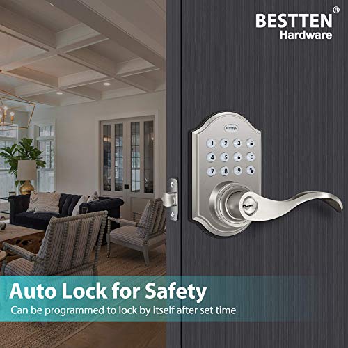 BESTTEN Electronic Keypad Door Lever, Programmable Keyless Entry Door Lock with Reversible