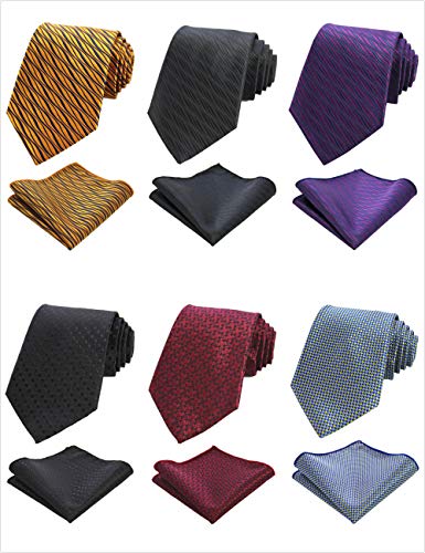 RBOCOTT Mens Tie 6PCS Necktie and Pocket Square Set (set 15)
