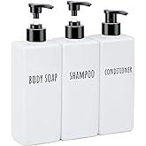 Segbeauty Plastic Soap Dispenser, 3pcs 16.9oz Refillable Shampoo Bottles White, 500ml Empty Square Pump Press Bottle Shower Dispenser Lotion Container for Modern Bathroom Hotel Kitchen