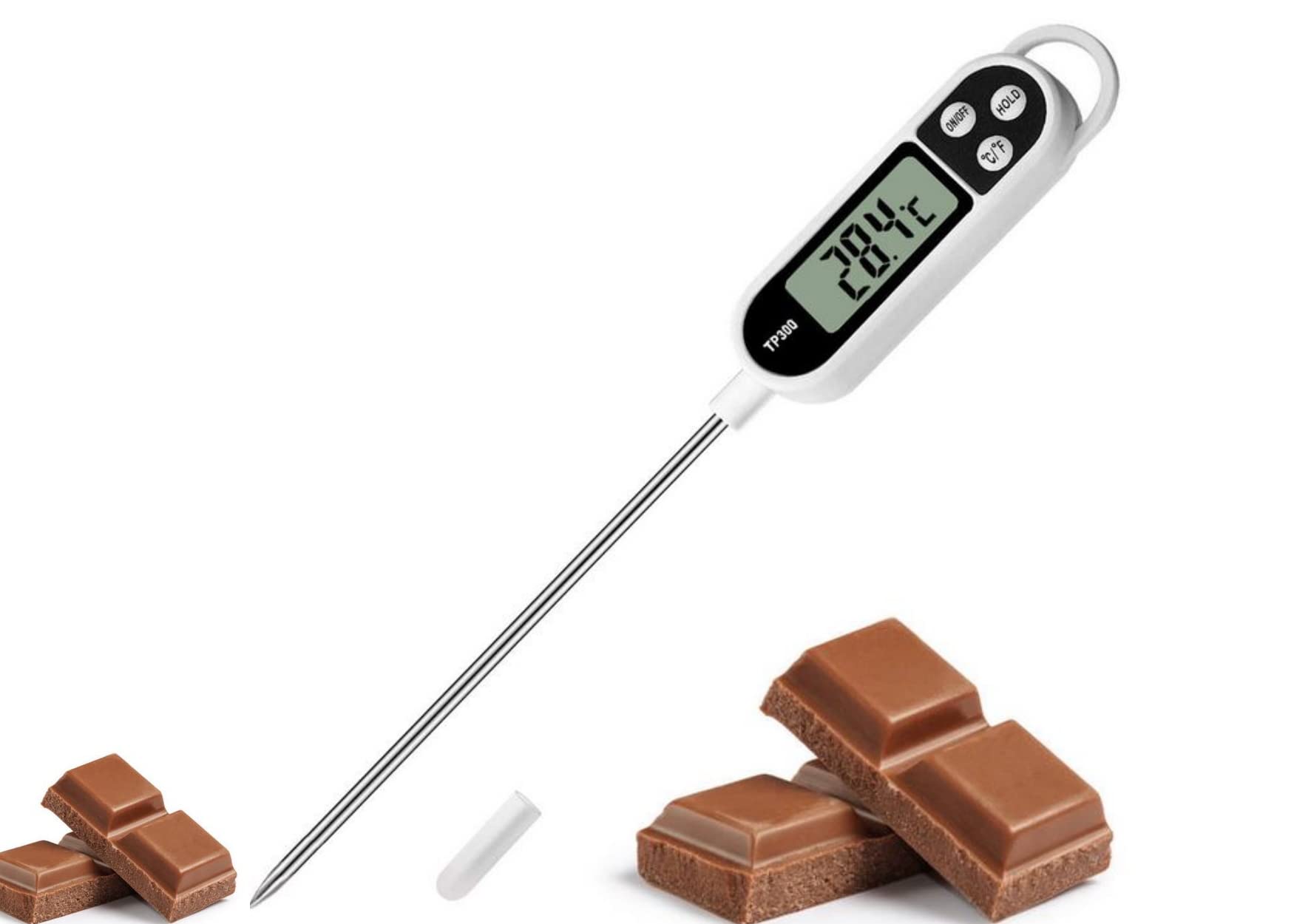 Noondl Chocolate Tempering Thermometer Multiple uses 145mm Stainless Steel Probe,Great for Toffee,Confectionery,Fudge & Bread Making Thermometer with Precision Temperature Digital Display