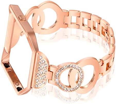 Nigaee for Fitbit Blaze Bands with Frame, Stainless Steel Replacement Band Compatible for Fitbit Blaze,Rhinestone Bling Accessories Wristband Strap for Women Silver Rose Gold