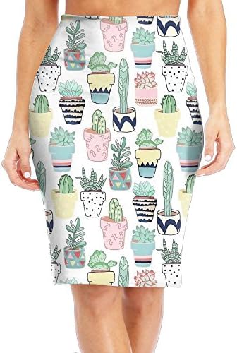 Green Cactus Stretch High Waist Knee Length Fashion Womens Bodycon Skirt Maxi Skirt Short Skirt For School Holiday
