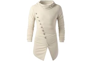 F_GOTAL MENS SHIRT Mens Shirts Long Sleeve Vintage Cowl Neck Asymmetric Hem Split Solid T-Shirt Tops Blouse Pullover Jumper Sweatshirts