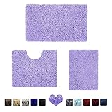 HOMEIDEAS [Upgraded] 3 Pieces Bathroom Rugs Set Lavender, Luxury Soft Chenille Bath Mats Set, Absorbent Shaggy Bath Rugs & Slip Resistant Plush Carpets Mats for Tub, Shower, Bathroom