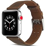 Apple Watch Band 42mm, Camyse Genuine Leather iwatch Strap Replacement Band with Stainless Metal Buckle for Apple Watch Series 3 Series 2 Series 1 Sport and Edition - Dark Brown