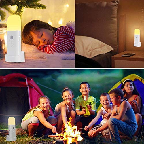Motion Sensor Light Indoor, Portable Battery Powered Smart LED Night Light with Dusk to Dawn Sensor Auto/On/Off Adjustable Brightness Warm White Light for Bedroom,Kitchen,Stairs,Toilet,Hallway