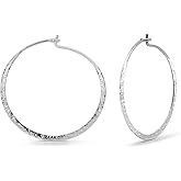 Boma Jewelry Sterling Silver Organic Hammered Textured Hoop Earrings, 1.5 Inch