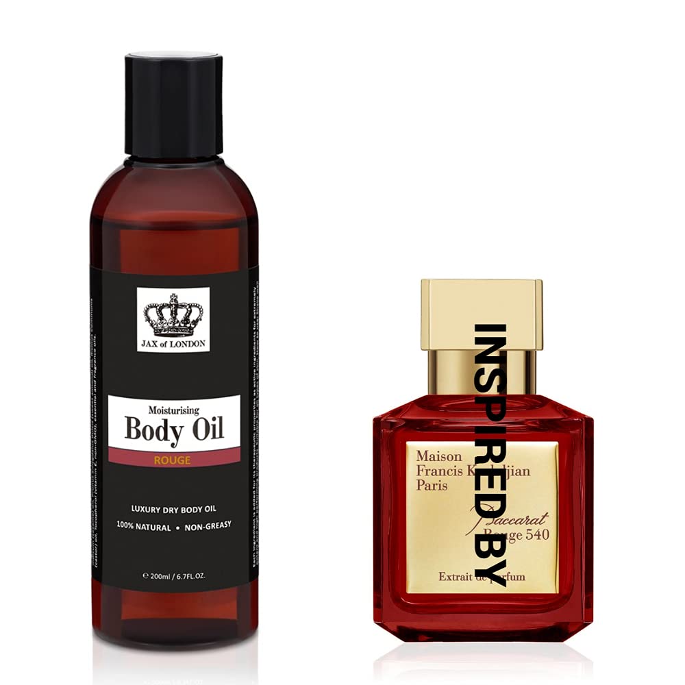 Inspired Body Oil, Quick Drying, Firming, Stretch Marks, Moisturiser, Massage, Aromatherapy, Smell Amazing by Jax of London 200ml, Rouge
