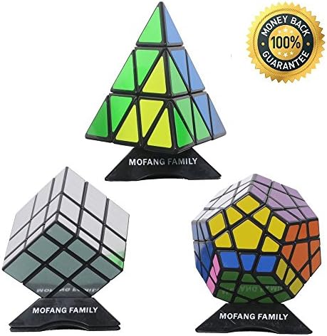 MOFANG FAMILY Set of 3 Pyraminx Megaminx Silver Mirror Speed Puzzle Cube