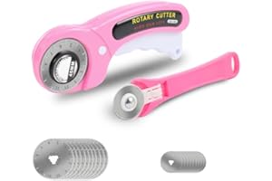 VORTECSYS Rotary Cutter for Fabric, 45mm and 28mm Rotary Cutters Kit with Extra 10 Blades, Ergonomic Rolling Cutter with Safety Lock, Suitable for Leather, Crafting, Sewing, and Quilting Fabric (Pink)