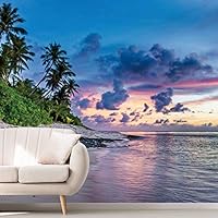 Wall Mural Beach and Blue Sea View Removable Self-Adhesive Wallpaper Wall Decoration for Bedroom Living Room - 66x96 inches