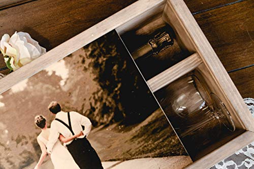 Personalized Wine and Letter Box Keepsake for Wedding Ceremony, Custom Photo on Wood Lid with First Names & Date Engraved on Side