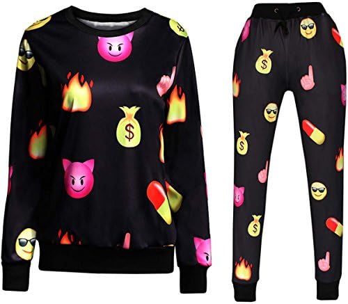 Emoji Black 3d Printed Sweatpants Sweatshirt Sweatsuit Joggers (Medium)