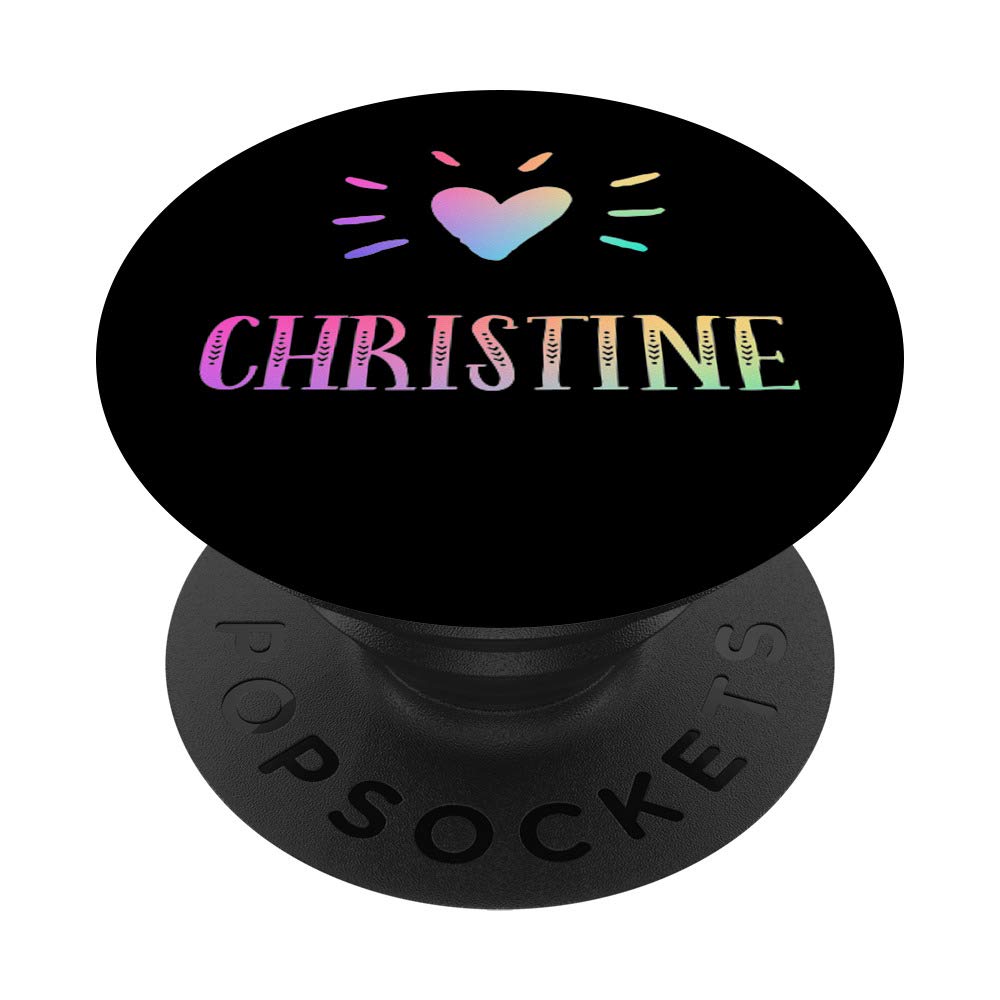 Christine Gift Heart Rainbow Watercolor Love Name Christine PopSockets Grip and Stand for Phones and Tablets